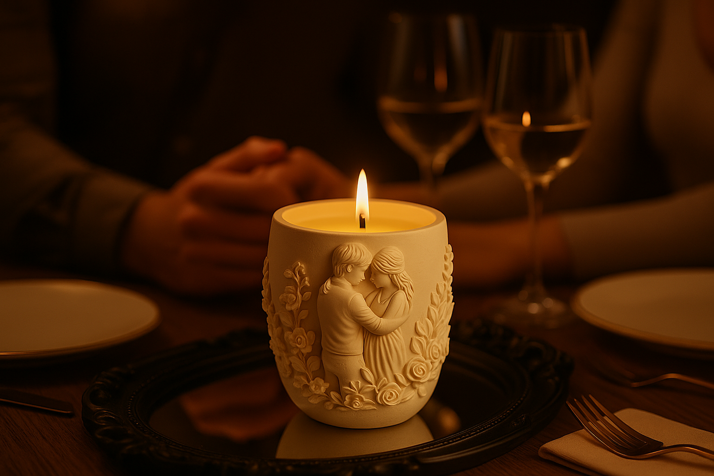 Forever Yours Aroma Candle with “Ginger and Saffron” fragrance – Handmade Gypsum Scented Candle, Elegant Wedding & Anniversary Gift.