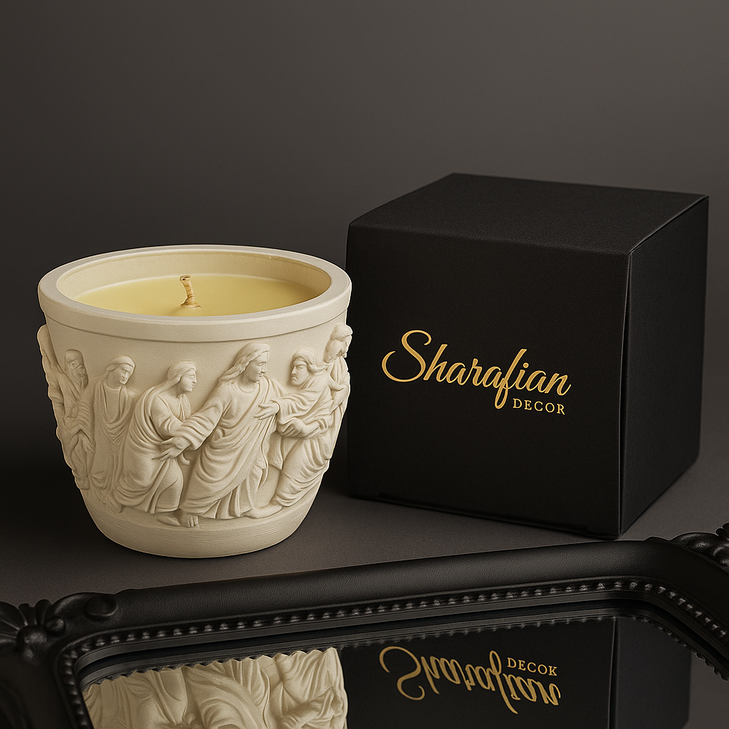 Last Supper Candle: Handmade Gypsum Biblical Relief, Ginger & Spice Scent