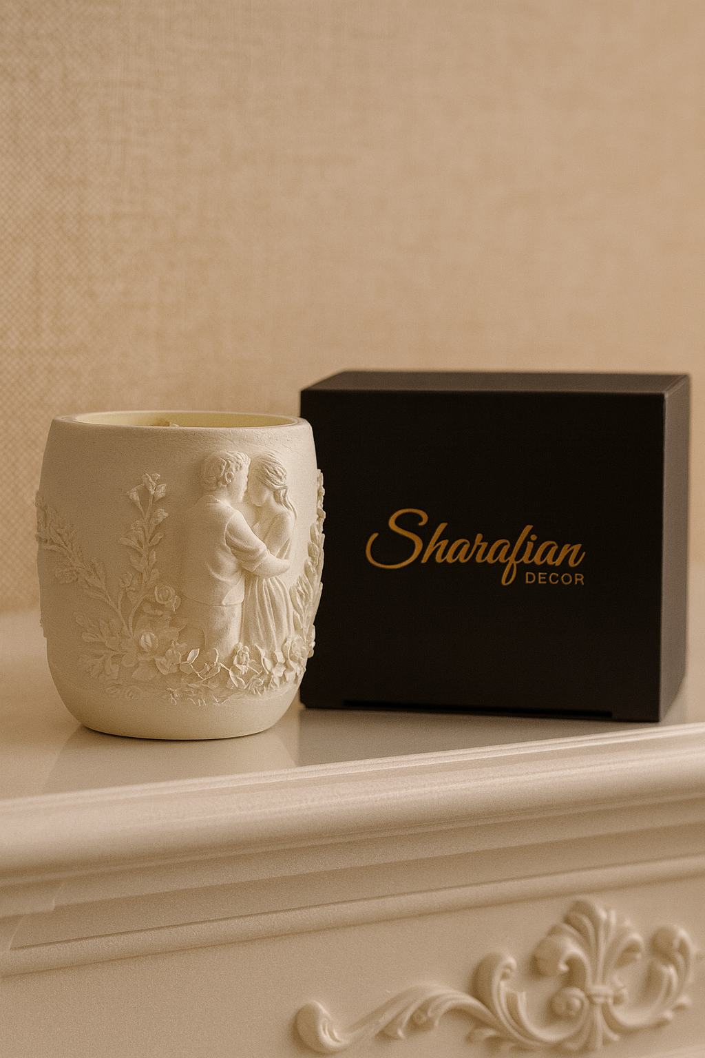 Forever Yours Aroma Candle with “Ginger and Saffron” fragrance – Handmade Gypsum Scented Candle, Elegant Wedding & Anniversary Gift.
