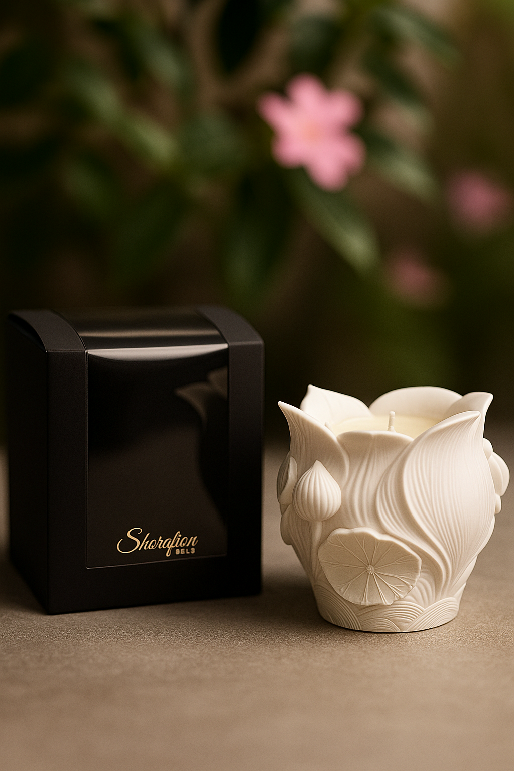 Lotus Blossom Candle: Bohemian Rose Scent, Handmade Gypsum Decor