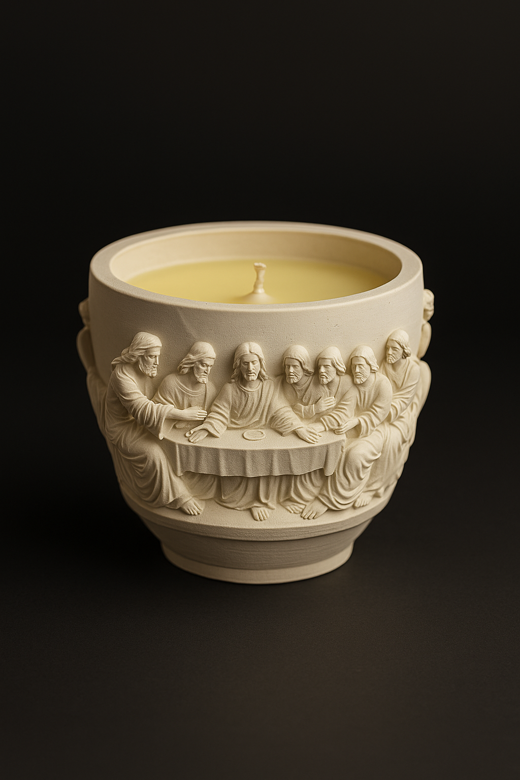 Last Supper Candle: Handmade Gypsum Biblical Relief, Ginger & Spice Scent