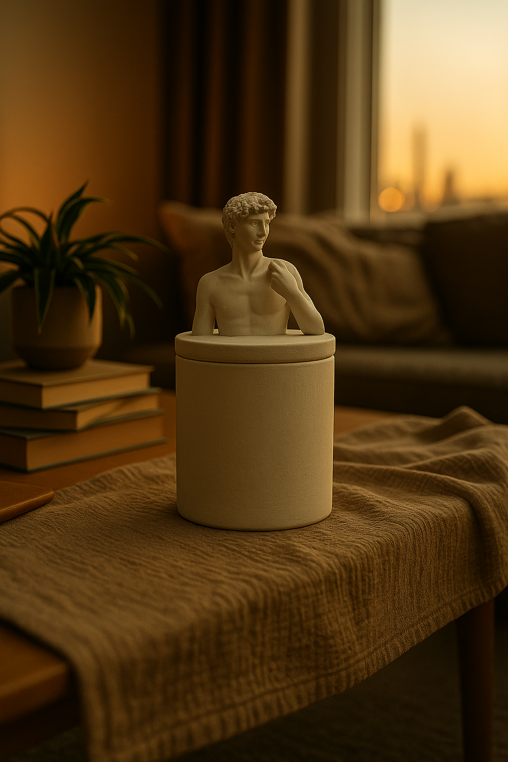 David Bust Aroma Candle: Handmade Gypsum Sculpture, Eucalyptus Scent