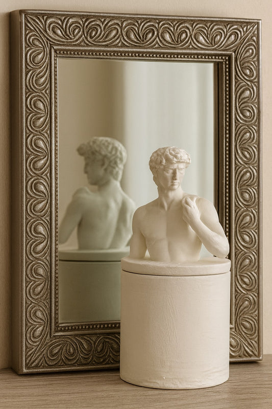 David Bust Aroma Candle: Handmade Gypsum Sculpture, Eucalyptus Scent