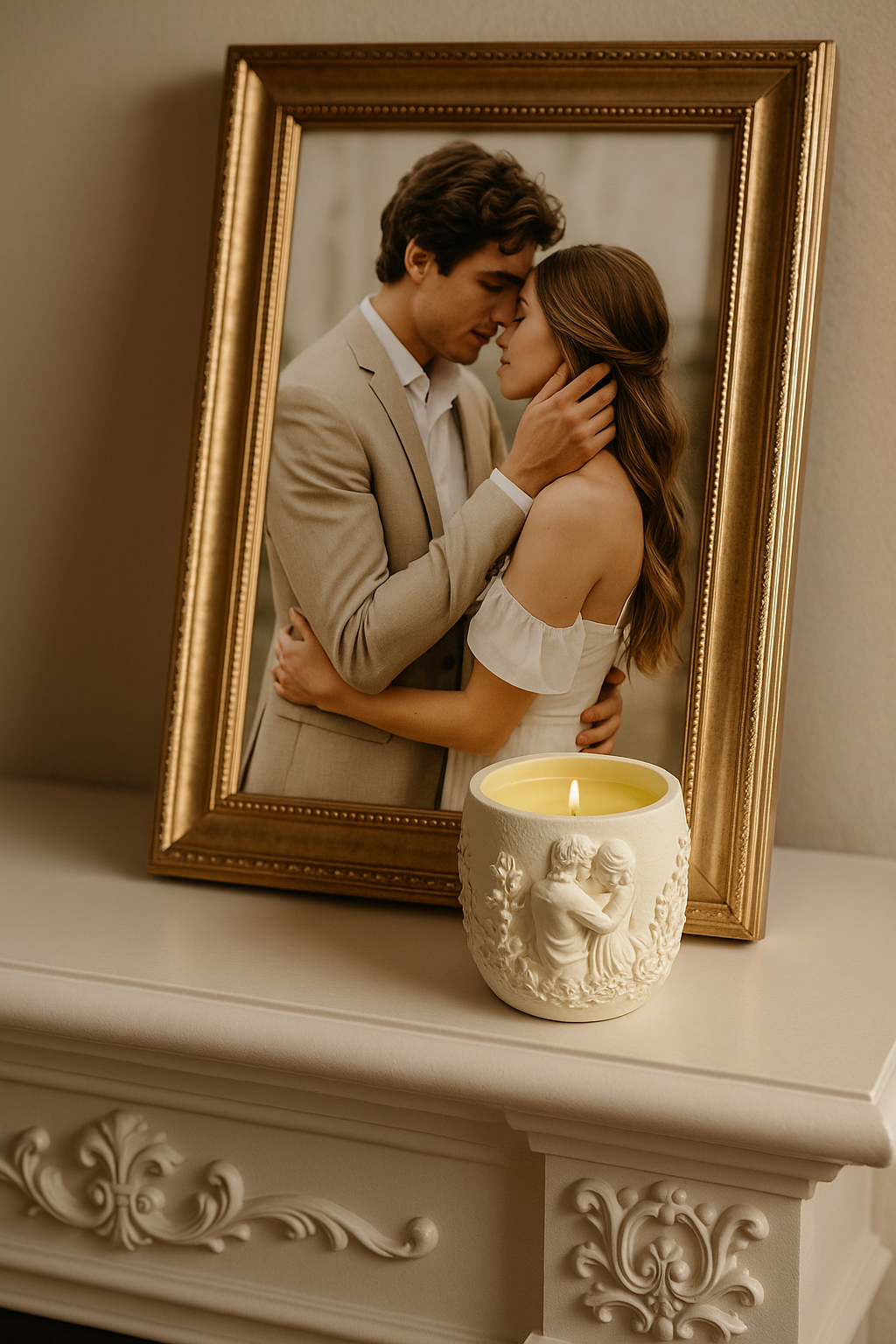 Forever Yours Aroma Candle with “Ginger and Saffron” fragrance – Handmade Gypsum Scented Candle, Elegant Wedding & Anniversary Gift.
