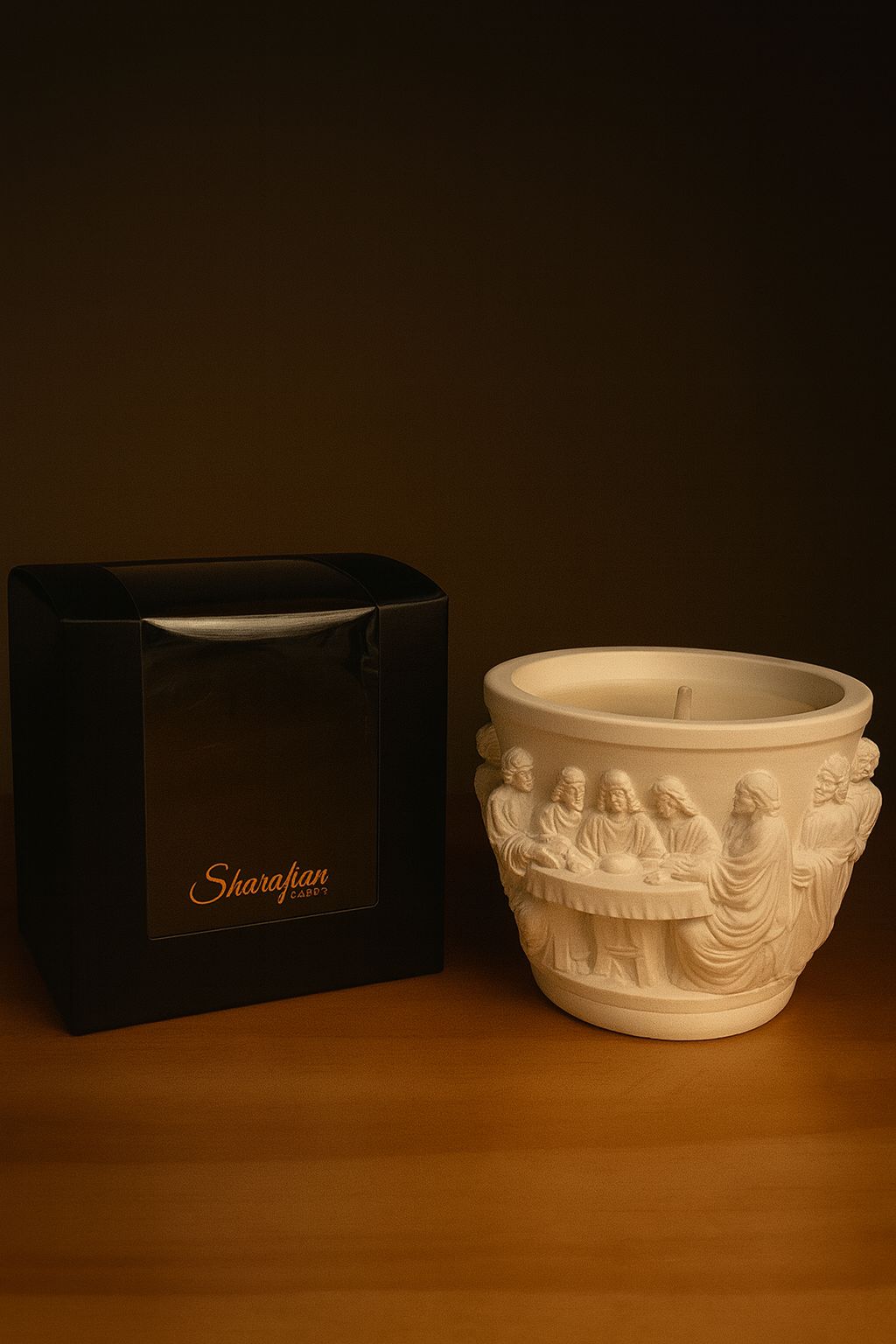 Last Supper Candle: Handmade Gypsum Biblical Relief, Ginger & Spice Scent