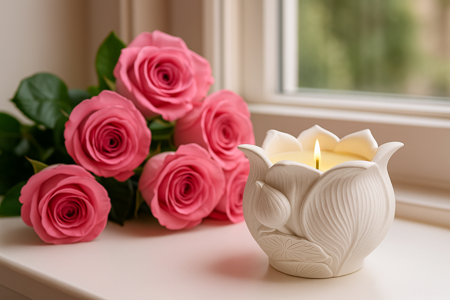 Lotus Blossom Candle: Bohemian Rose Scent, Handmade Gypsum Decor